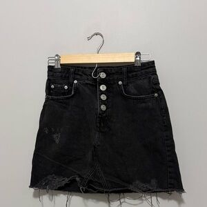 Goth Grunge Punk Black Distressed Denim Button-Front Mini Skirt